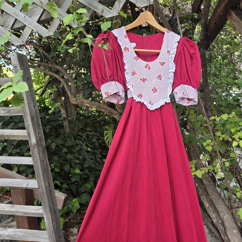 🎈❤️Sale! Vintage 60s 70s Puff Sleeve Hippie Maxi Dress XS
